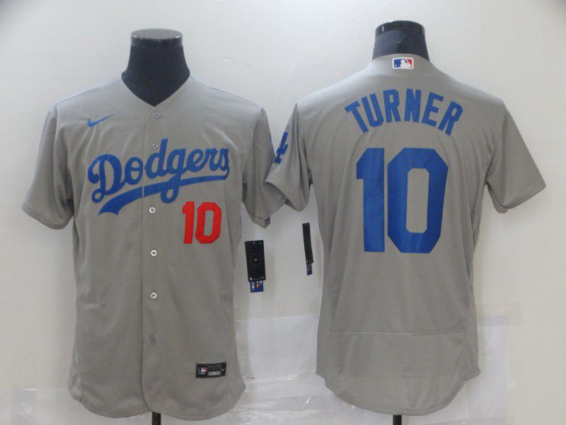 Men Los Angeles Dodgers #10 Turner Grey Elite Nike 2021 MLB Jerseys